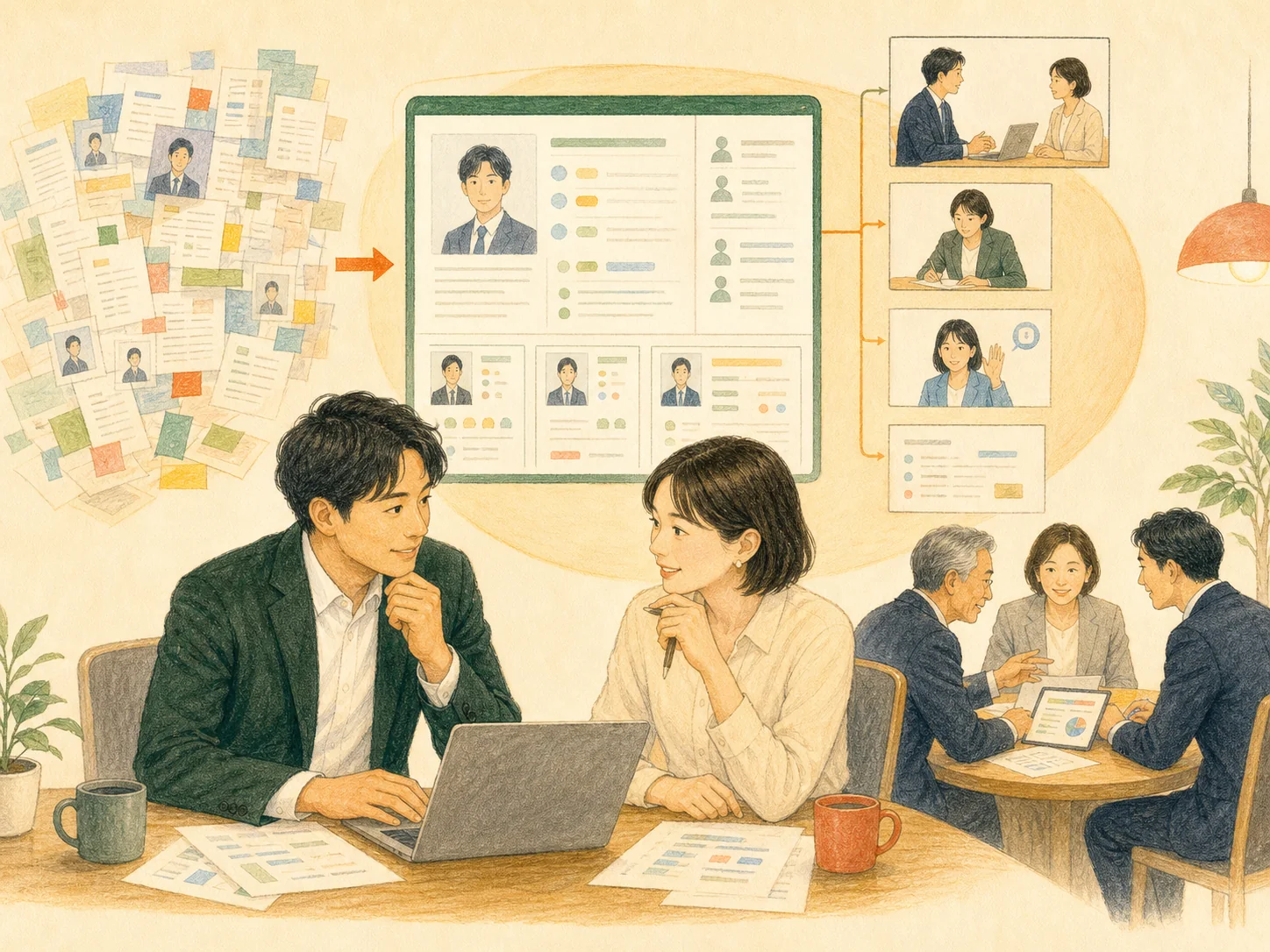 人材会社の候補者と求人情報を整理するイメージ